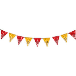 Detail of red and yellow Paisley pattern pennant banner for Western cowboy party decor