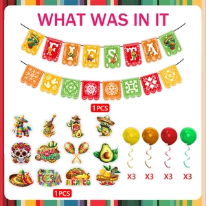 Σετ διακόσμησης πάρτι Cinco de Mayo Fiesta με πολύχρωμα πανό, σπιράλ και χάρτινα κοψίματα