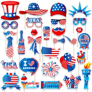 American Independence Day Photo Booth Props Patriotic Party Decorations Cardboard Masks With Wood Sticks USA Theme Props
