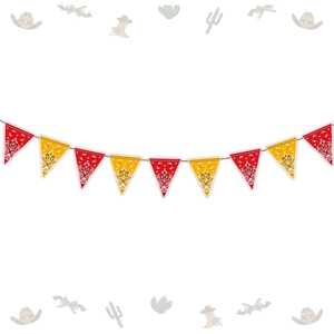 Western cowboy party bunting banner with red and yellow paisley pattern pennants
