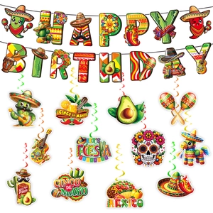 Mexican Fiesta Birthday Party Decoration Set Paper Banner Hanging Swirls For Day Of The Dead Taco Sombrero Cactus Decor