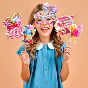 Kids sweet shop party photo props set with ice cream and lollipop paper cutouts
