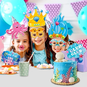 Accessoires photo pour fête d'anniversaire océan avec masques en papier animaux marins
