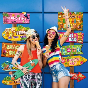 Bunte Hawaii-Party Aloha Deko-Schilder und temporäre Tattoos mit Sommer-Insel Motiven