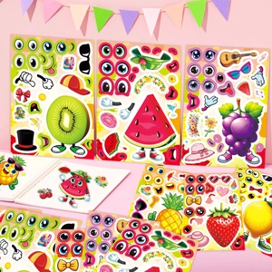 DIY cartoon fruit stickers set with creative facial features for kids party decoration