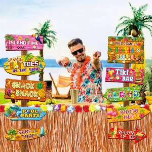 Bunte Hawaii Tiki Party Schilder mit Ananas und Flamingos für Stranddekorationen