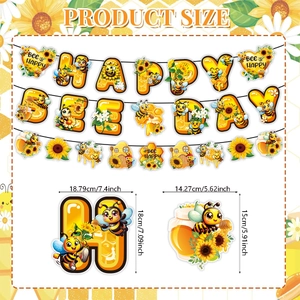 Happy Bee Day party decoration set with banners and stickers product size details