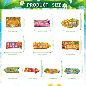 Tabella taglie dettagliata per 10 cartelli per feste hawaiane con design tropicali ALOHA