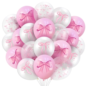 Sweet Bowknot Pattern Latex Balloons Printed Pink White Transparent Balloons For Birthday Party Wedding Decoration