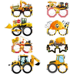Lot de lunettes de fête en papier thème chantier avec pelleteuses et bulldozers