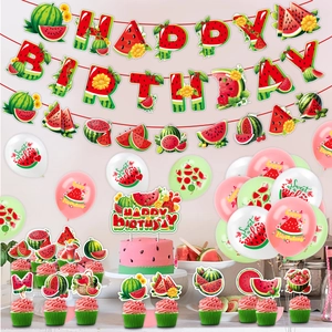 Watermelon birthday party set with banners, balloons and sweet as a melon cake toppers