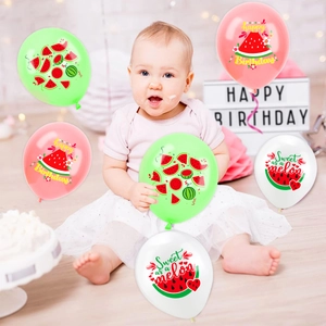 Watermelon theme birthday balloons set with pink, green and white latex decorations