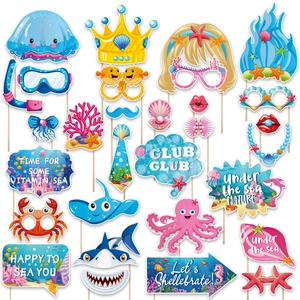 Accessoires Photo Booth Thème Océan Sous La Mer Requin Crabe Créatures Marines Masques de Décoration d'Anniversaire pour Enfants Adultes
