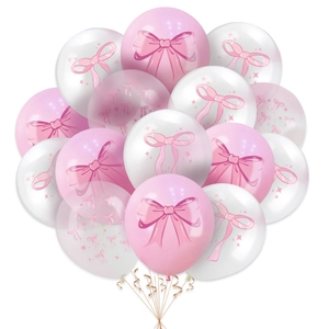 Pink and white bow-knot latex balloons set with gold ribbons for birthday party decor