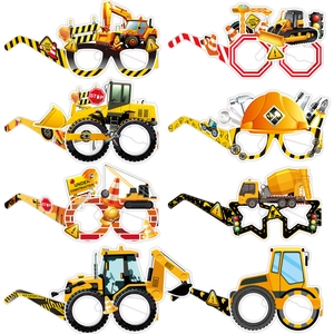 Lunettes de Fête en Papier Thème Véhicule de Construction Pelleteuse Bulldozer Cadeaux d'Anniversaire Accessoires Photo pour Enfants
