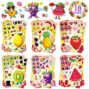 18 sheets of DIY fruit stickers for kids featuring strawberry pineapple and watermelon