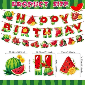Detailed size specifications for watermelon birthday banner with product dimensions