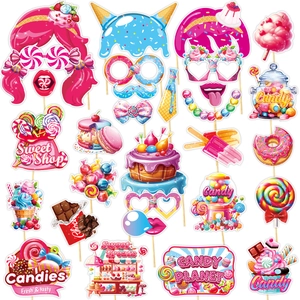 Colorful 20-piece candy party photo booth props with ice cream and donut designs