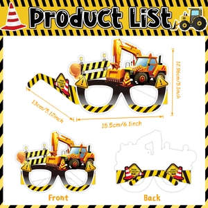 Lunettes de fête de chantier avec design d'excavatrice et éléments de cône de signalisation