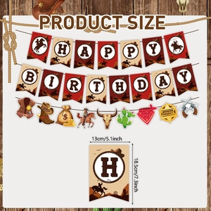 Kit de bannière d'anniversaire Cowboy Western avec drapeaux et décorations thématiques