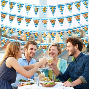 Blue and white checkered Oktoberfest bunting banner for festive party decoration