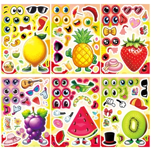 DIY Fruit Stickers For Kids Make-a-Face Cartoon Strawberry Watermelon Pineapple Lemon Funny Puzzle Stickers For Party Decor
