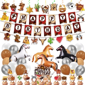 Kit décoration anniversaire cowboy avec bannière shérif et ballons à thème