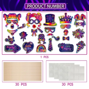 30pcs neon glow party photo booth props with sticks for birthday disco event decorations