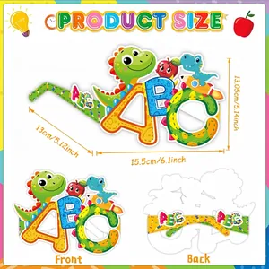 Guide des tailles avant et arrière pour lunettes de fête scolaire avec motif dinosaure