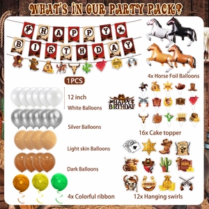 Kit anniversaire thème cowboy avec ballons de cheval, bannière et décorations