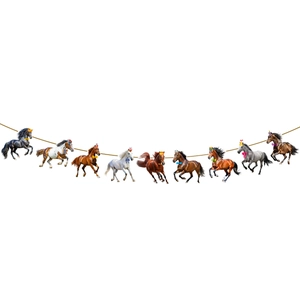 Horse themed party banner featuring 10 colorful paper horses with festive decorations