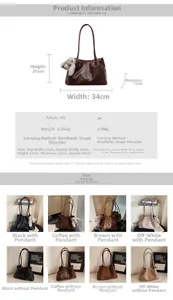 Guide des tailles du sac cabas en cuir PU avec dimensions 34x21x12cm et variantes