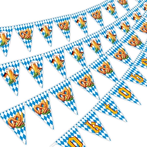 Bavarian Oktoberfest Bunting Banner Party Decorations Blue White Rhombus Triangle Flag Garland For Munich Beer Festival Celebration