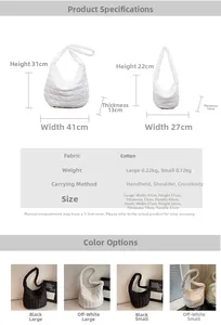 Size guide for cloud puffer bags showing dimensions for large and small versions