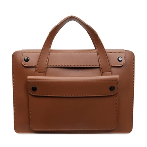 Brown waterproof business tote bag with spacious compartment and minimalist handle design