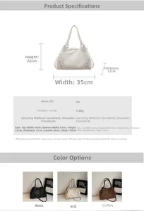 Detailed technical diagram showing dimensions and textures of a retro PU leather tote bag