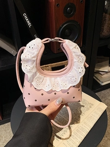 Mini Polka Dot Crossbody Bag For Women Vintage Lace Ruffle Design PU Leather Small Handbag Fashion Street Trend Shoulder Bag