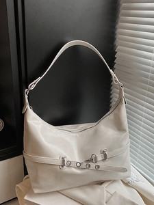 Grand sac sous le bras crème en similicuir texturé pour femmes avec bandoulière réglable