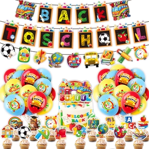 Back to School party decoration set with pencils, banners, balloons and cake toppers
