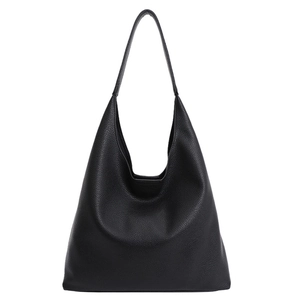 Large black pebbled leather hobo tote bag for women with minimalist shoulder strap design