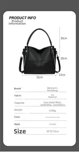 Detailed view of black pebbled PU leather tote with metal zippers and size measurements