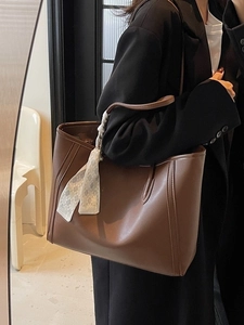 Vintage large brown tote bag with silk scarf accessory for women daily commuting