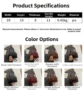 Detailed spec table and color options for the 20x15x8cm faux leather Boston bag