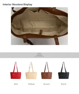Detail view of large tote bag interior lining and four classic color options