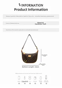 Size chart showing 28cm width brown monogram bag with adjustable strap and internal pockets
