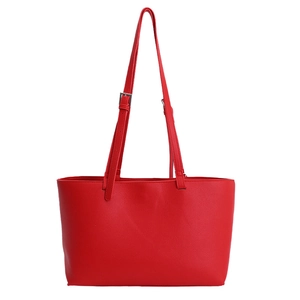 Minimalist red oversized PU leather tote bag with pebble texture and adjustable shoulder straps