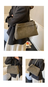 Detail view of retro green leather tote bag with elegant silver buckle and stitching