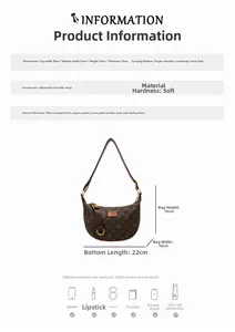 Detailed size chart of a vintage brown monogram hobo bag with adjustable strap and dimensions