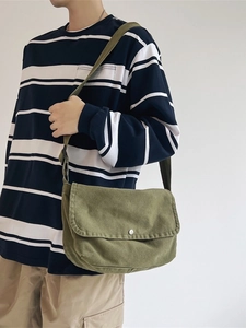 Large capacity army green canvas crossbody tote bag for women in minimalist style