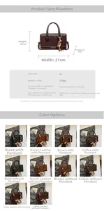 Detailed size chart and specifications for the PU leather handbag with shoulder strap